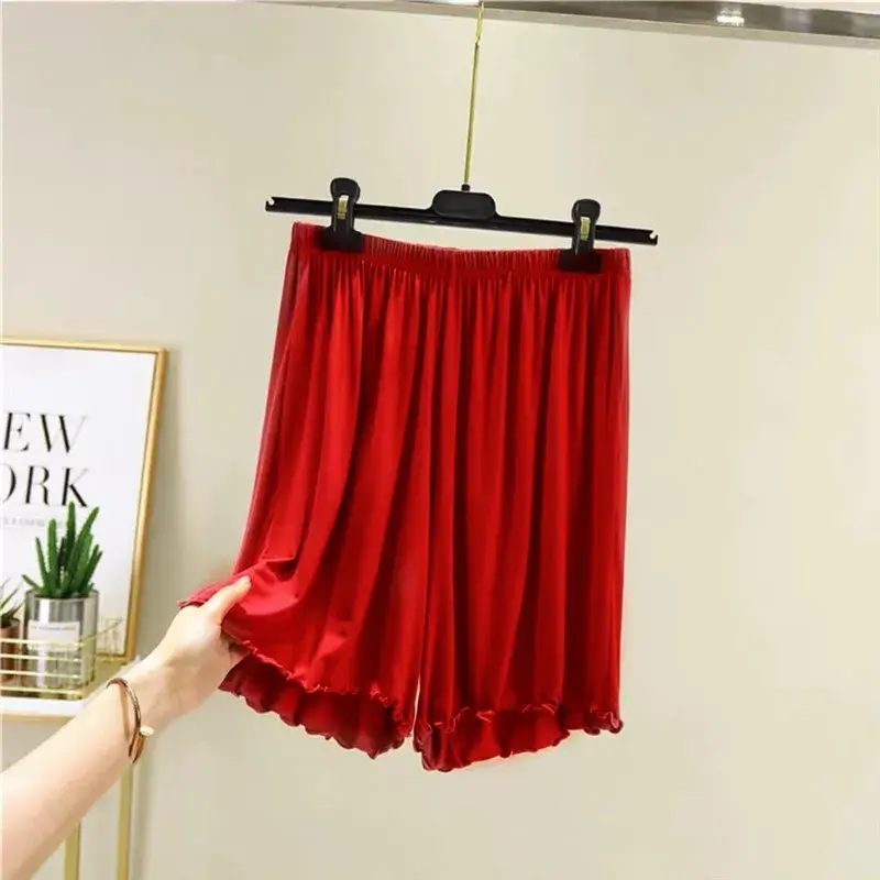 Womens Modal Pajama Shorts Sleep Shorts Comfy Solid Home Pajama Pants with Ruffles Hem Loose Casual Thin Simple Home Clothing