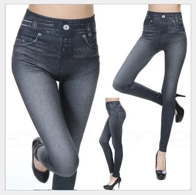 2023 Slim Women Workout Leggings Faux Denim Jeans Leggings Fashion Fitness Leggings High Waist Pencil Plus Size Pants for Women
