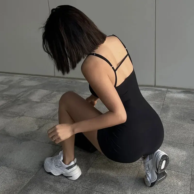 Sexy Backless Playsuits Women Sports Fitness Summer Fashion Black New Rompers Slim Casual Hollow Out Bandage Halter Playsuits