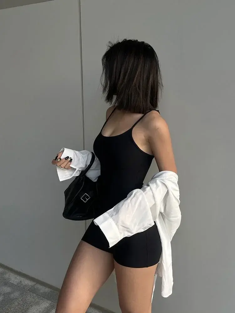 Sexy Backless Playsuits Women Sports Fitness Summer Fashion Black New Rompers Slim Casual Hollow Out Bandage Halter Playsuits