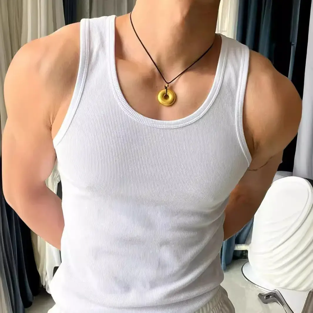 Hot Sale Mens Sleeveless Tank Top Solid Muscle Vest Undershirts O-neck Gymclothing Tees Whorl Tops Bodybuilding Gym Clothing