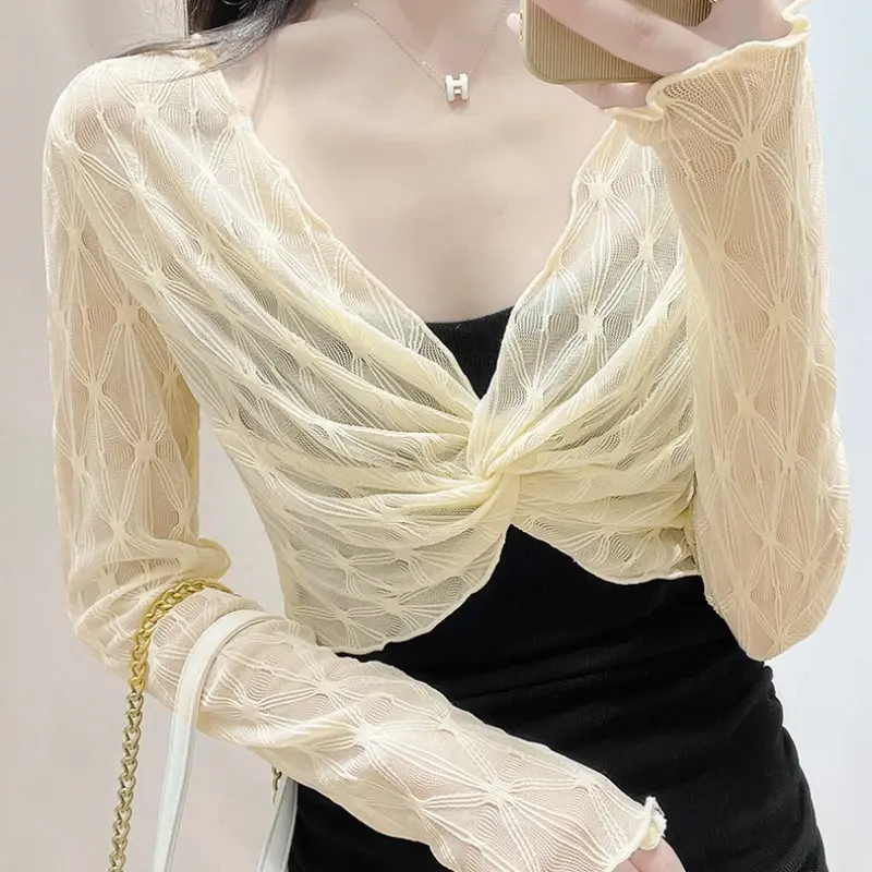 Womens Sheer Shrug Sweaters 3/4 SleeveRuffle Lightweight Knit Bolero Jacket Lightweight Crochet Knit Cover Up Tops SunProtection