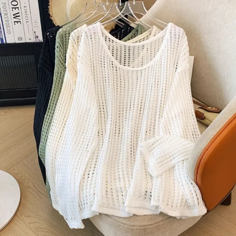 Lazy Style Full Sleeves Jumpers Tops Hollow Out Sexy Women Fashion Casual Streetwear Chic Femme Sweaters Pullovers