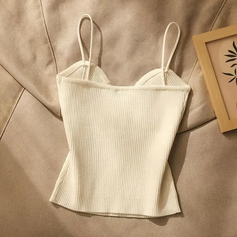 Women's Y2K Cropped Crop Top with Bra Pads Summer Corset Korean Suspenders Vest Sexy Camisole Slim Tank Top Cep Traf Mujer