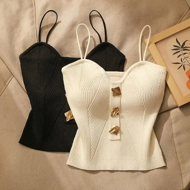 Women's Y2K Cropped Crop Top with Bra Pads Summer Corset Korean Suspenders Vest Sexy Camisole Slim Tank Top Cep Traf Mujer