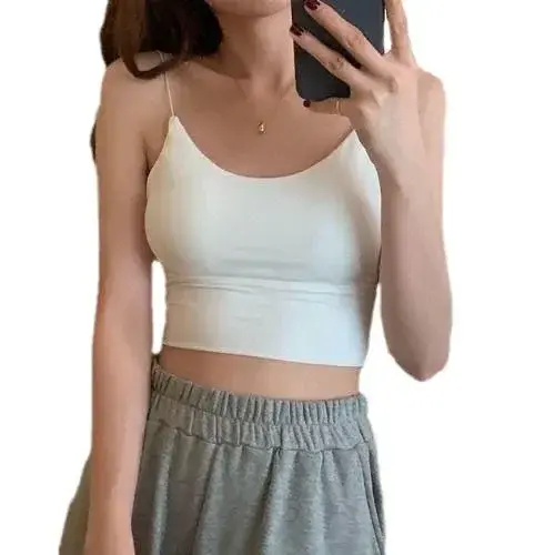 Women Crop Top Sexy Bra Seamless Tank Tops Summer Female Strap Top Backless Camisole Solid Cropped Undershirt One-Piece Cup