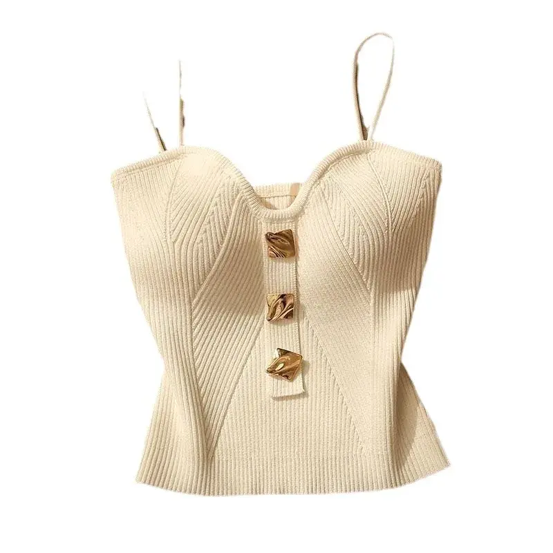 Women's Y2K Cropped Crop Top with Bra Pads Summer Corset Korean Suspenders Vest Sexy Camisole Slim Tank Top Cep Traf Mujer