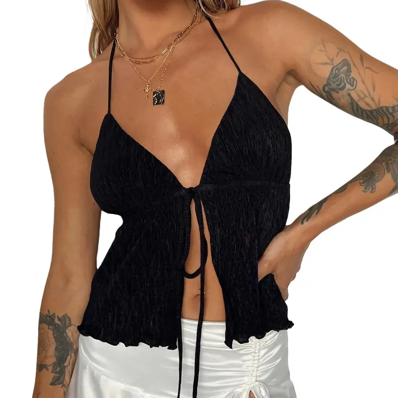 Sexy Summer Cami Top Bowknot Lace-Up Sleeveless Cropped Vest Elegant Youth Clothes Women Fashion Off Shoulder Edgy Clothes Y2k