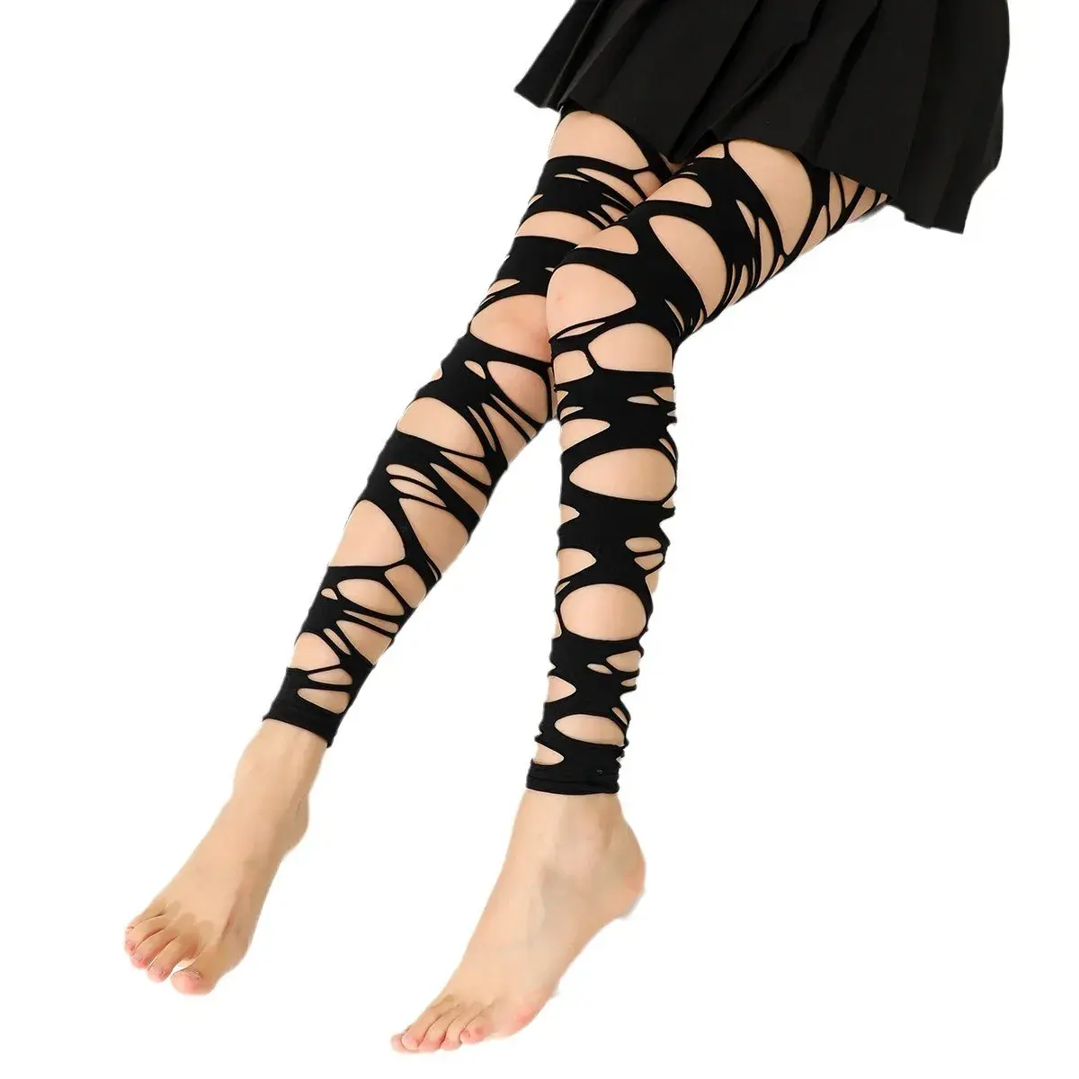 Fashion Punk Torn Strap Holes Tights Sexy Lolita Gothic Spider Web Stockings Ladies Black White Mesh Soft Tights High Hosiery