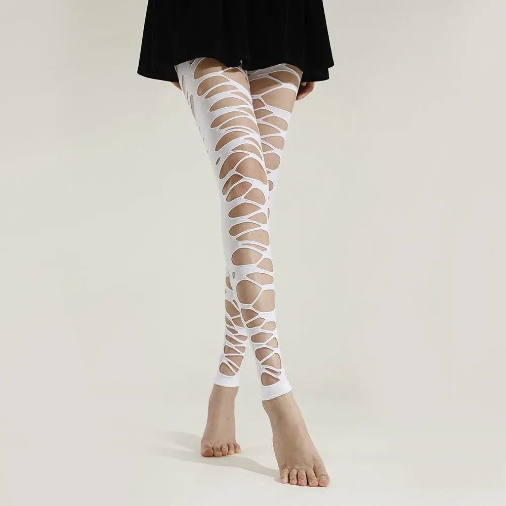 Fashion Punk Torn Strap Holes Tights Sexy Lolita Gothic Spider Web Stockings Ladies Black White Mesh Soft Tights High Hosiery