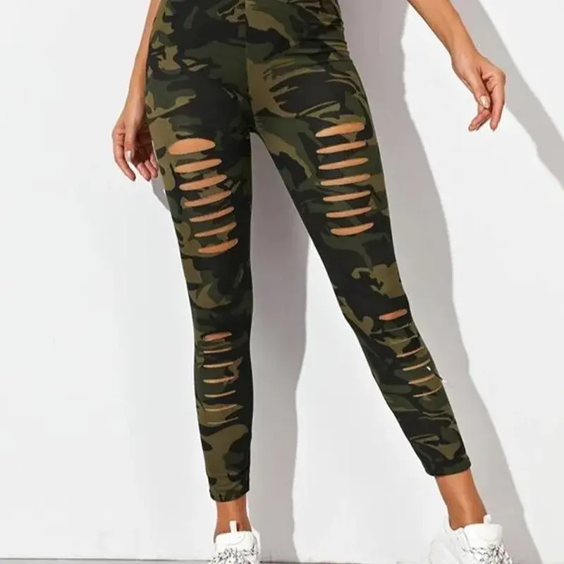 Women's Stretch Pants Spring Fashion Sexy Camouflage Faux Denim Leggings Casual Skinny Daily Long Breathable Cropped Pants