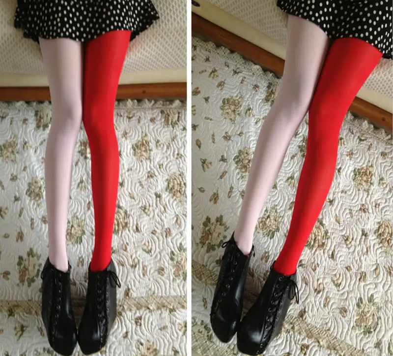 Women's Fashion Color Matching Stretchy cute tights 100D Stockings Elastic Two Color Silk Skinny Legs Collant Sexy Pantyhose