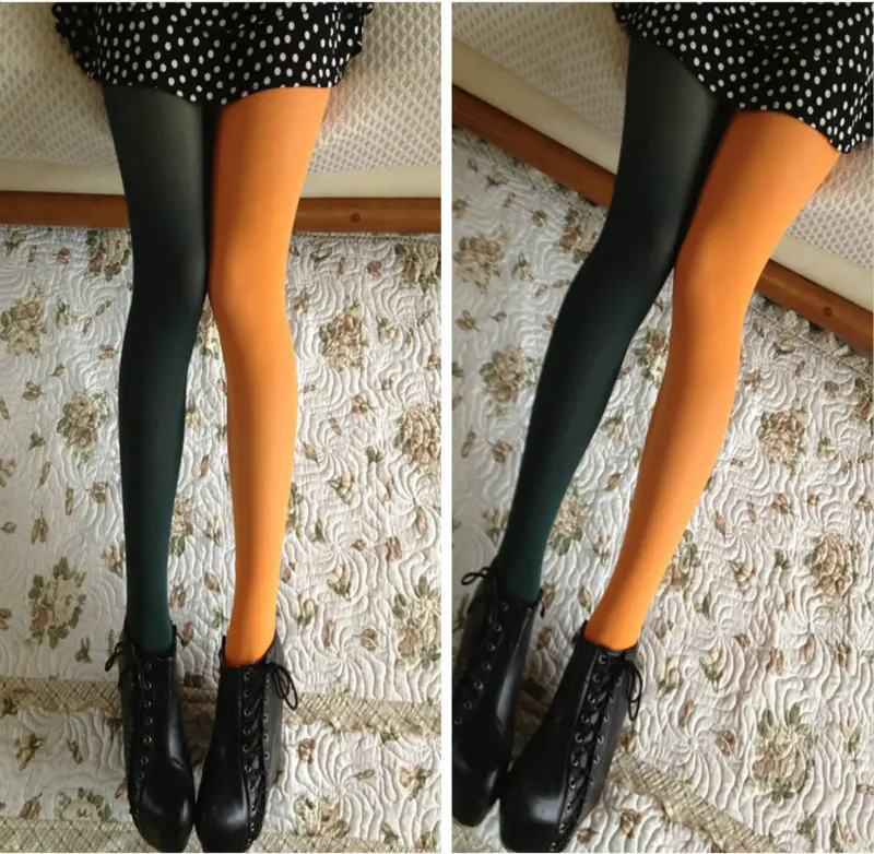 Women's Fashion Color Matching Stretchy cute tights 100D Stockings Elastic Two Color Silk Skinny Legs Collant Sexy Pantyhose