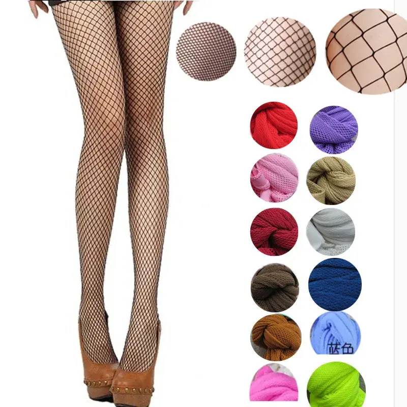 Women Sexy Pantyhose Multicolor Fishnet Stockings Colored Mesh Fish Nets Tights Seamless Nylon Dance Collant Panty Plus Size
