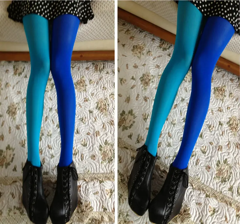 Women's Fashion Color Matching Stretchy cute tights 100D Stockings Elastic Two Color Silk Skinny Legs Collant Sexy Pantyhose