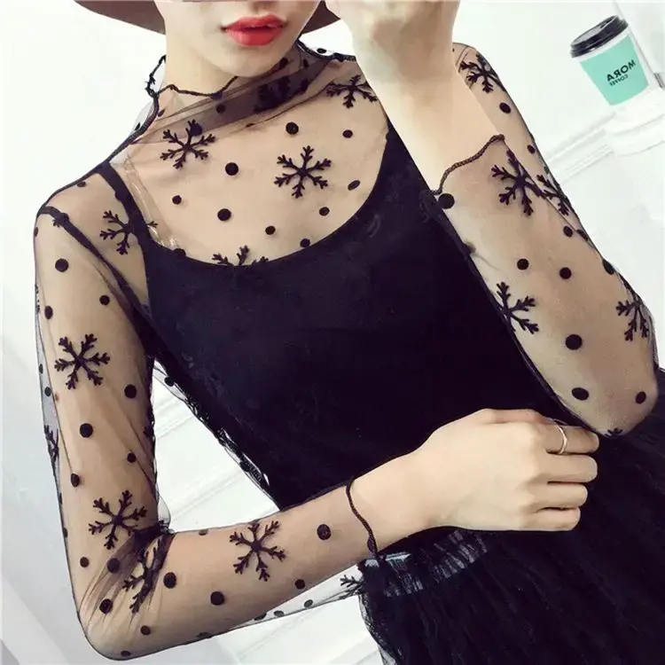 New Transparent See Through Shirt Women Sexy Harajuku Mesh Tops Net Undershirt Star Base Top Camisas Femininas Clubwear SheerTee