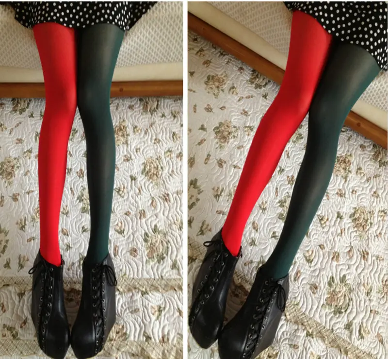 Women's Fashion Color Matching Stretchy cute tights 100D Stockings Elastic Two Color Silk Skinny Legs Collant Sexy Pantyhose