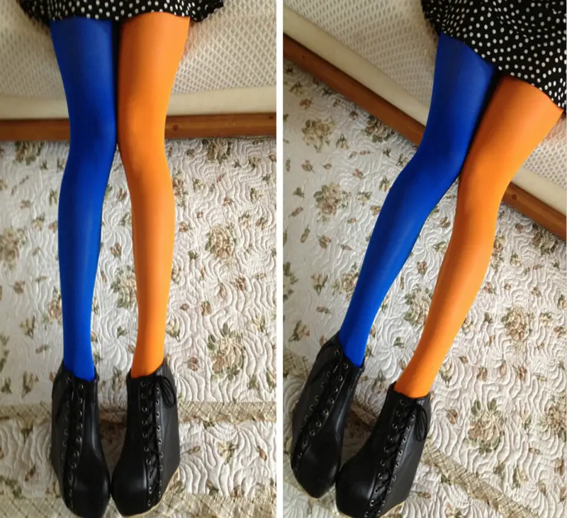 Women's Fashion Color Matching Stretchy cute tights 100D Stockings Elastic Two Color Silk Skinny Legs Collant Sexy Pantyhose