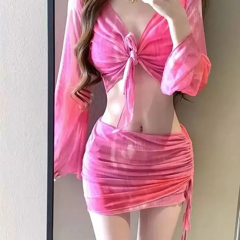 Women's Rose Pink Four-Piece Bikini Set Sexy Triangle Luxury Swimwear for Beach & Hot Spring Flattering Vacation Swimsuits