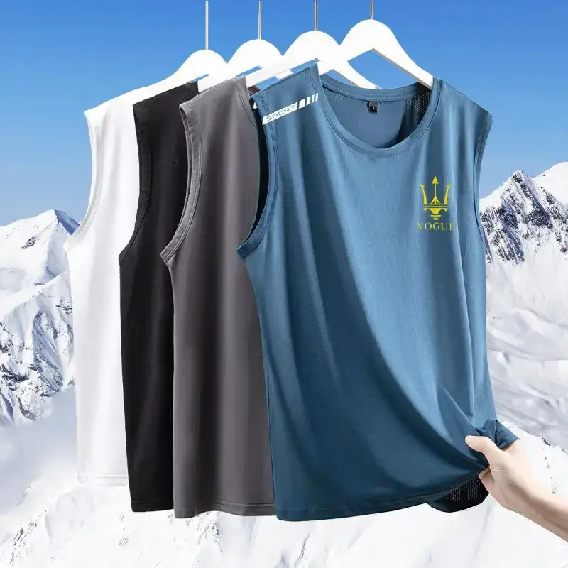 Men's Sleeveless Breathable Fashion Casual Outdoor Fitness Comfortable Quick Drying Vest T-shirt Printed Solid Color Mesh Top