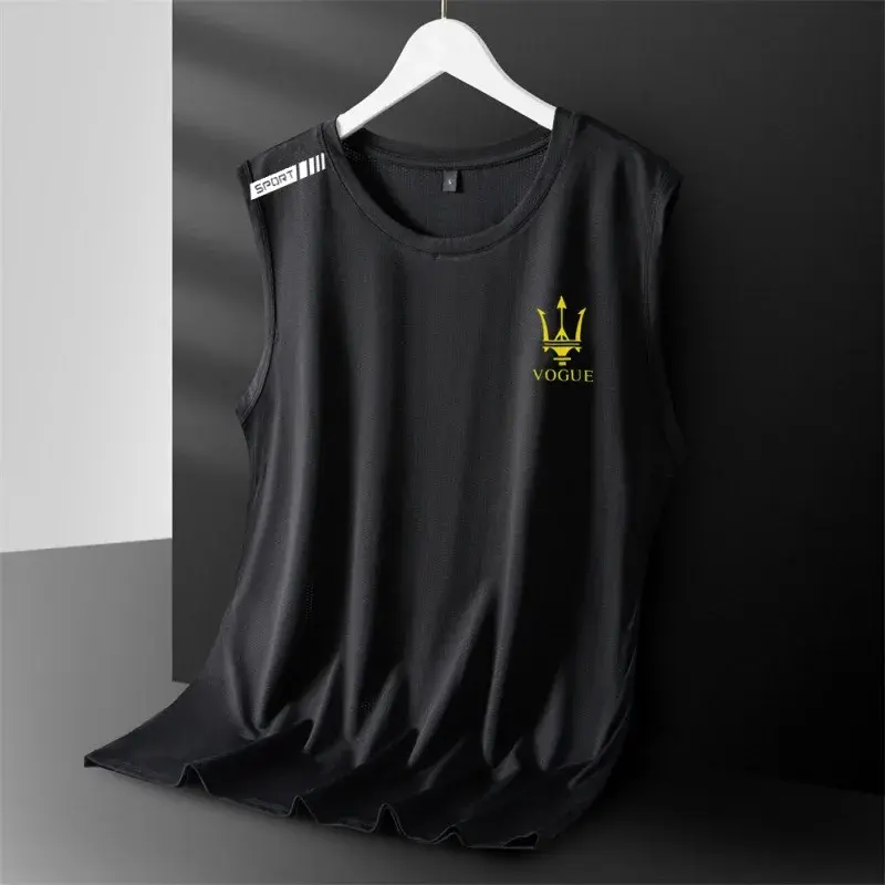 Men's Sleeveless Breathable Fashion Casual Outdoor Fitness Comfortable Quick Drying Vest T-shirt Printed Solid Color Mesh Top