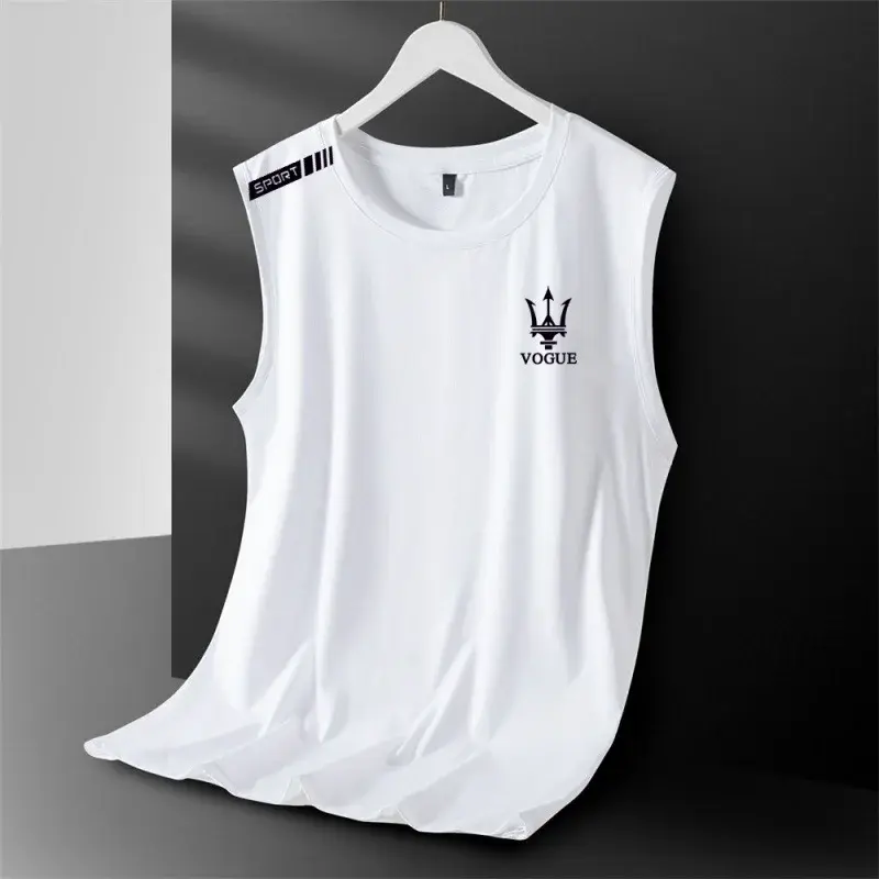 Men's Sleeveless Breathable Fashion Casual Outdoor Fitness Comfortable Quick Drying Vest T-shirt Printed Solid Color Mesh Top