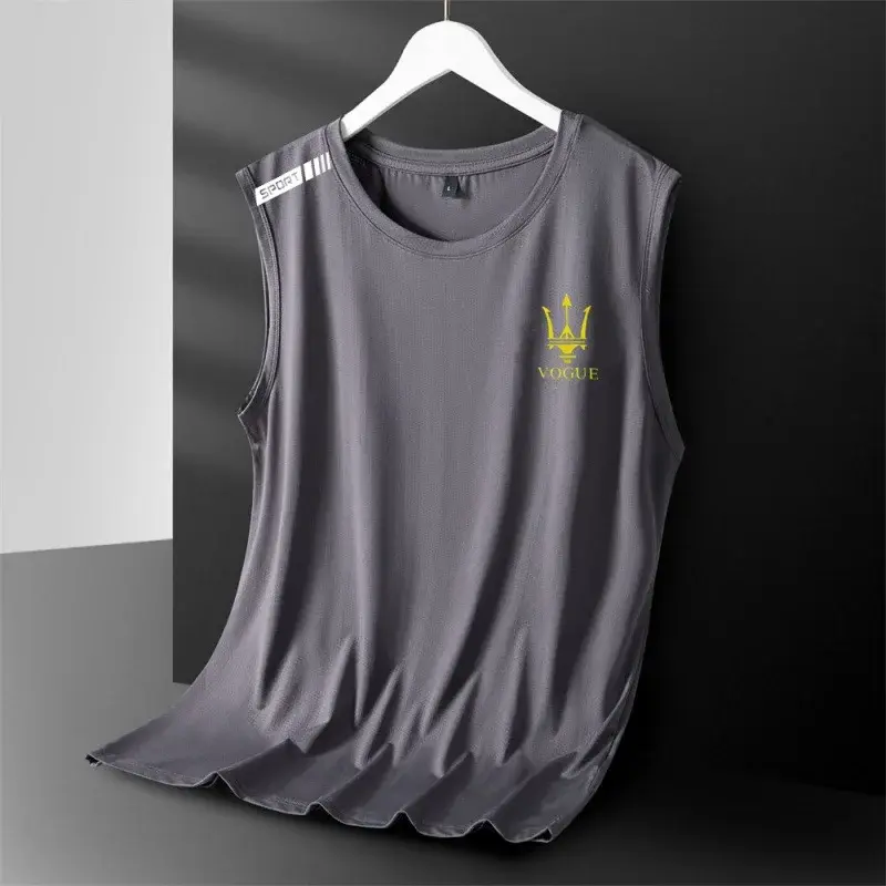 Men's Sleeveless Breathable Fashion Casual Outdoor Fitness Comfortable Quick Drying Vest T-shirt Printed Solid Color Mesh Top