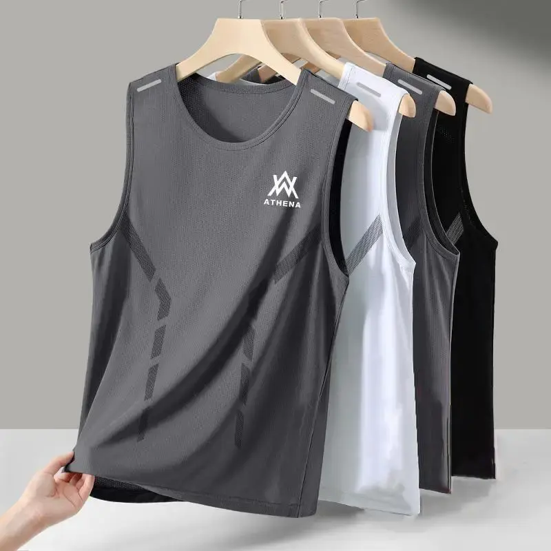 Summer Marathon Quick Dry Sports Tank Top Men's Sleeveless Tank Top Running Training Basketball Loose Fit Tank Top Gym Clothing