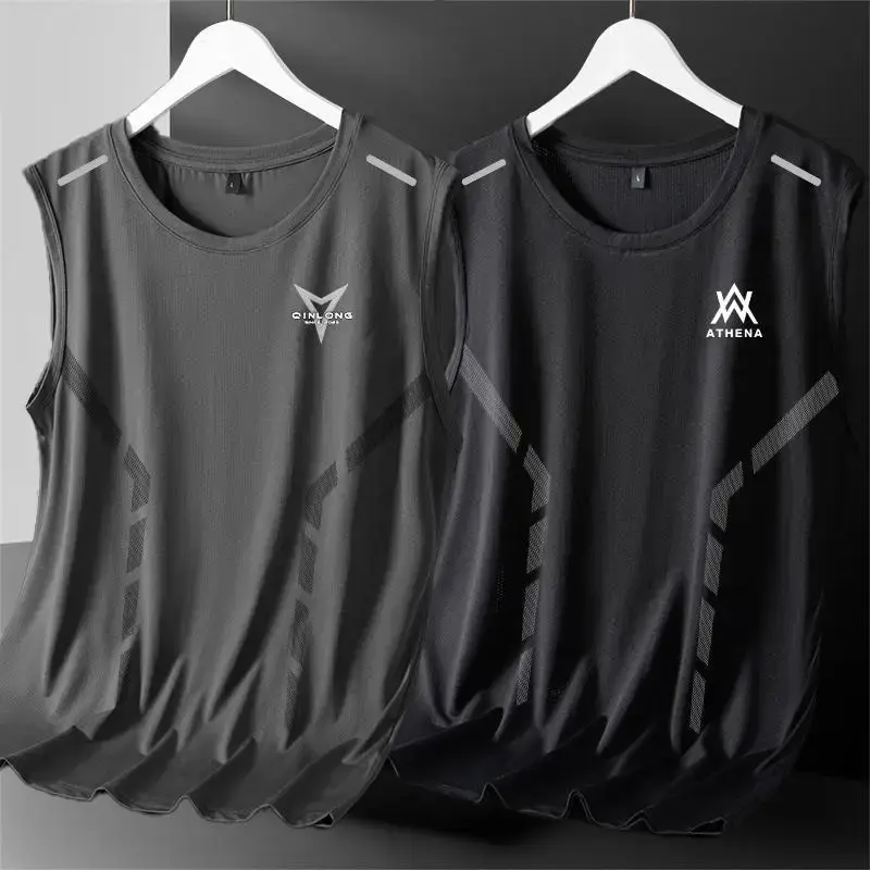 Summer Marathon Quick Dry Sports Tank Top Men's Sleeveless Tank Top Running Training Basketball Loose Fit Tank Top Gym Clothing