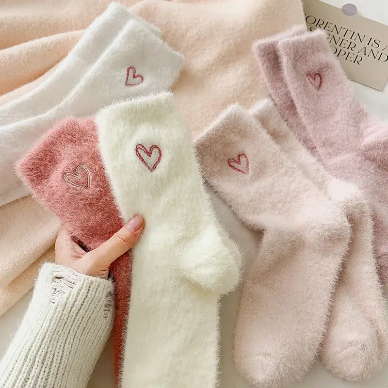 Valentines Day Gifts for Her Womens Fuzzy Socks Warm Fluffy Cozy Winter Slipper Thick Fleece Heart Cute Socks 5 Pairs