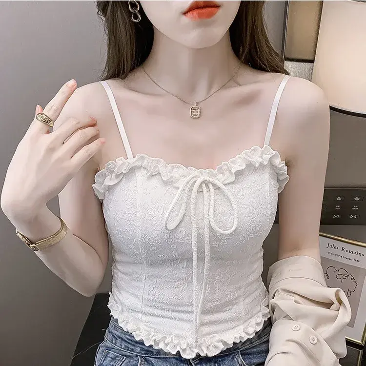 Woman Skinny Backless Camisole Multi-color Embroidery Cute Tank Tops Spicy Girls Lace Spaghetti Strap Top Fishbone Tanks