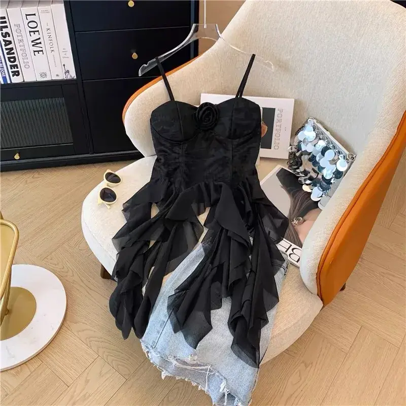 Summer Sexy Off-Shoulder Lace Women Crop Top 2025 Casual Strapless Halter Streetwear Fashion Club Party Lady Tank Top