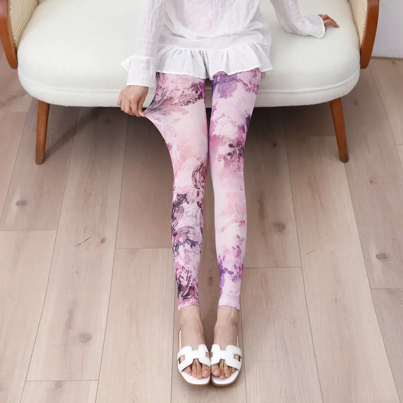Women Trendy and Fashionable Printed Mesh Leggings, Ice Silk Flower Cartoon Shorts,Sexy Girl Fitness Elastic Pants