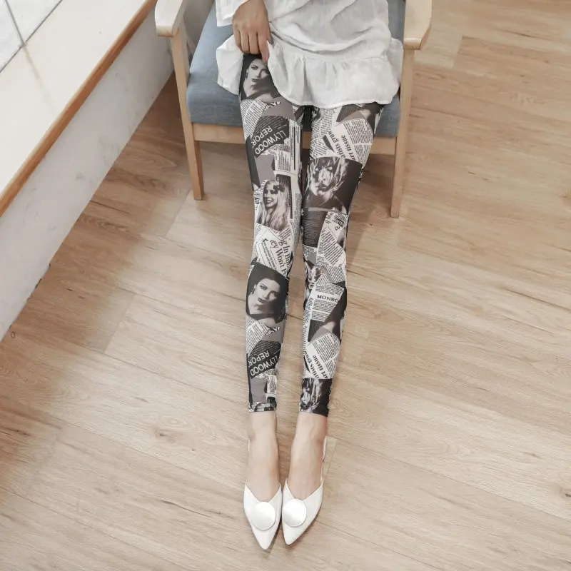 Printed Mesh Leggings Summer Sunscreen Ultra-thin High Elastic Pants,Fashion Pattern Print Fitness Leggings for Women