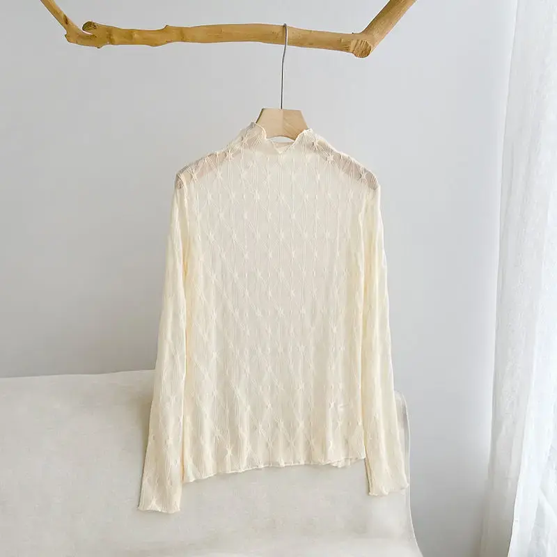 Mesh Long Sleeve Tops for Women, Lace Top, Sexy Mock Neck Sheer Blouse, Mesh Top, Romantic See Through Tops
