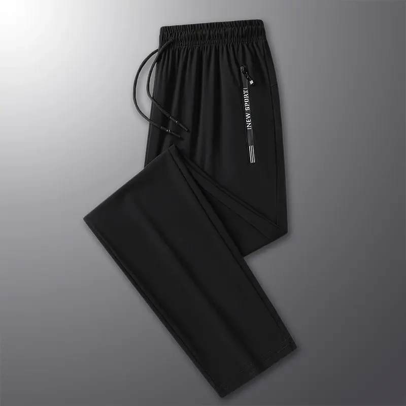 Men's Ice Silk Quick Drying Long Pants Summer Thin Breathable Loose Fitting Outdoor Running Sports Fitness Straight Leg Pants