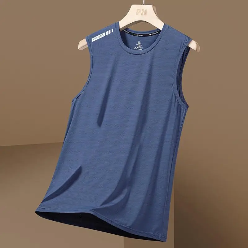 Tank Top Men's Trendy Thin Breathable Quick Drying Sports Casual Wide Shoulder Men's Round Neck Sleeveless T-shirt Men Clothing