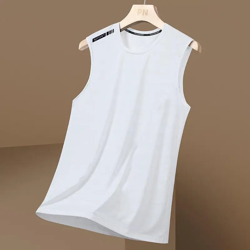 Tank Top Men's Trendy Thin Breathable Quick Drying Sports Casual Wide Shoulder Men's Round Neck Sleeveless T-shirt Men Clothing