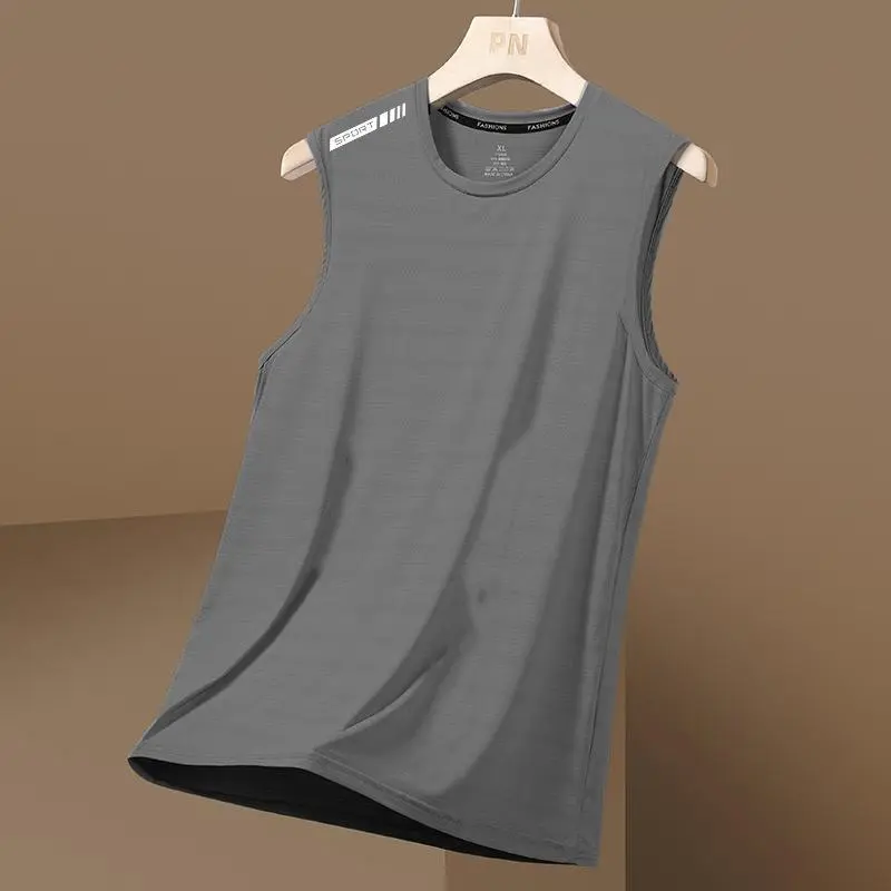 Tank Top Men's Trendy Thin Breathable Quick Drying Sports Casual Wide Shoulder Men's Round Neck Sleeveless T-shirt Men Clothing