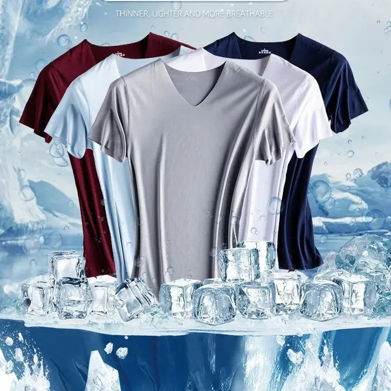 New Men's Summer Ice Silk T-shirt Sweatshirt Round Neck Simple Running Fitness Suit Thin Breathable Quick Drying T Singlet Men