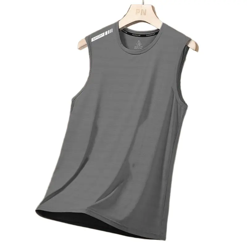 Tank Top Men's Trendy Thin Breathable Quick Drying Sports Casual Wide Shoulder Men's Round Neck Sleeveless T-shirt Men Clothing