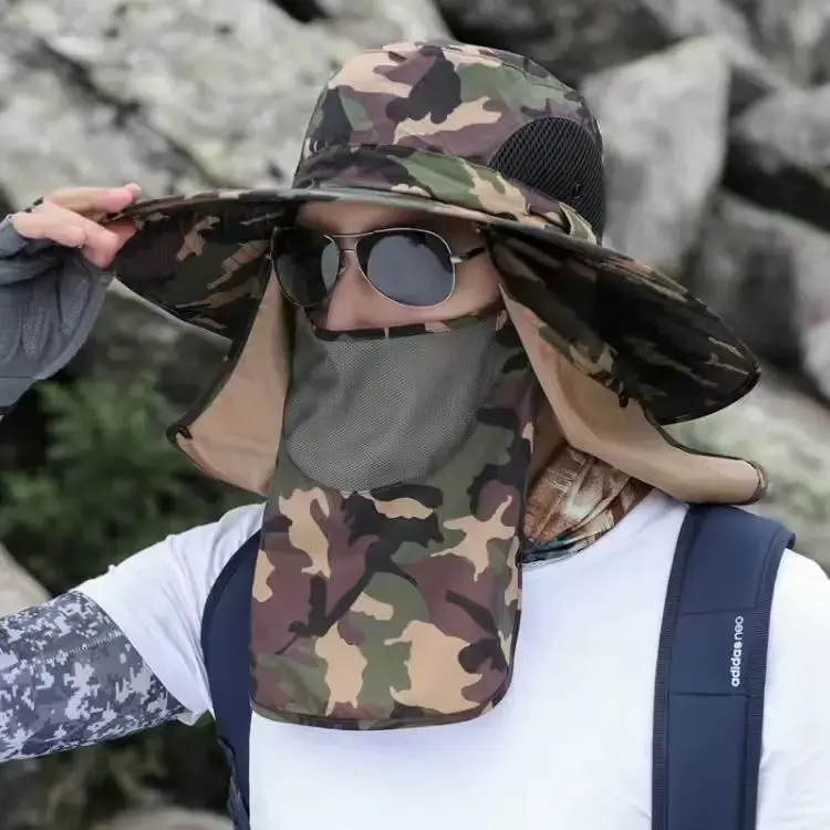 Summer Sun Hats UV Protection Outdoor Hunting Fishing Cap for Men Women Hiking Camping Visor Bucket Hat Removable Fisherman Hat