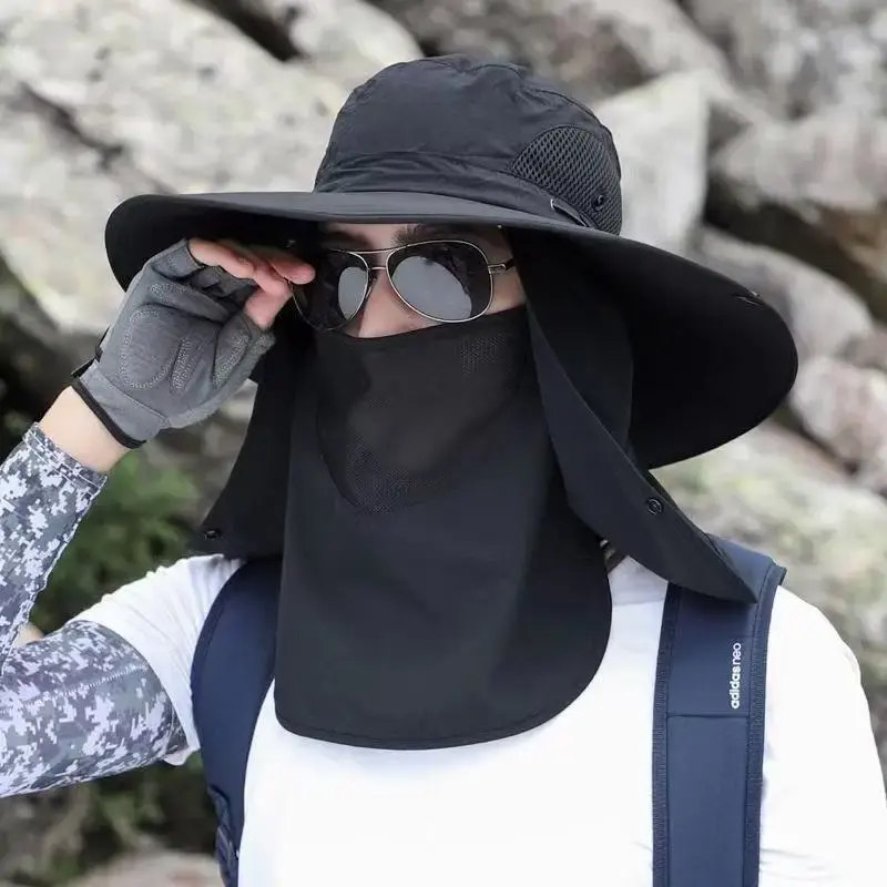 Summer Sun Hats UV Protection Outdoor Hunting Fishing Cap for Men Women Hiking Camping Visor Bucket Hat Removable Fisherman Hat