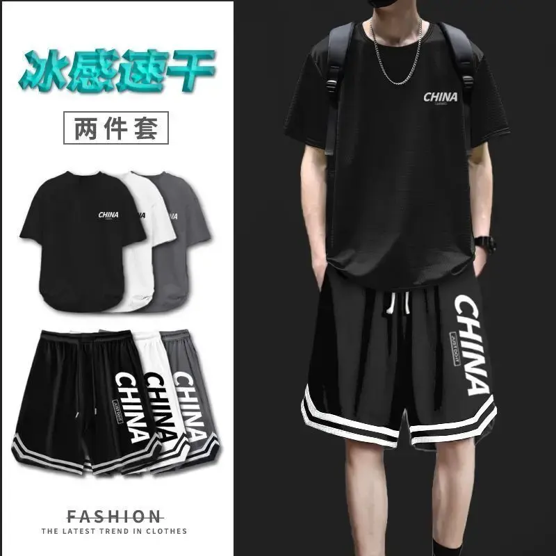 Summer Quick-drying Youth Set,Men Short Sleeve T-shirt,Casual Shorts Sports Two-piece Set,Cool Men Clothing Trend Sweatshirts