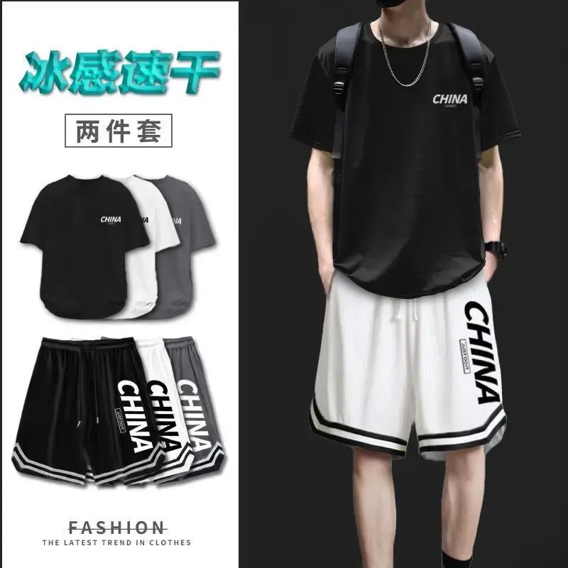 Summer Quick-drying Youth Set,Men Short Sleeve T-shirt,Casual Shorts Sports Two-piece Set,Cool Men Clothing Trend Sweatshirts