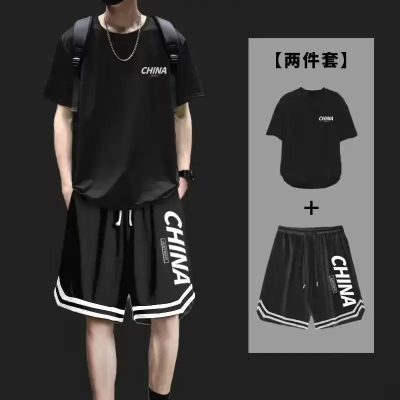Summer Quick-drying Youth Set,Men Short Sleeve T-shirt,Casual Shorts Sports Two-piece Set,Cool Men Clothing Trend Sweatshirts