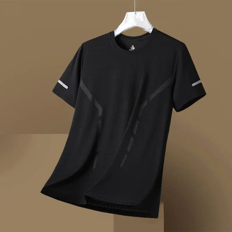 Summer Ice Silk Short Sleeves Men Casual Oversized T-shirt Quick Dry Sports Breathable Round Neck Thin Loose-fit Top Cpe Unisex
