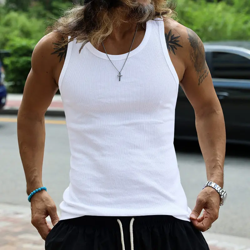 Hot Sale Summer Male Clothes Women Basic Elastic Tank Top Pure Cotton Sleeveless Men's T-shirt Bodybuilding Fitness T-shirt