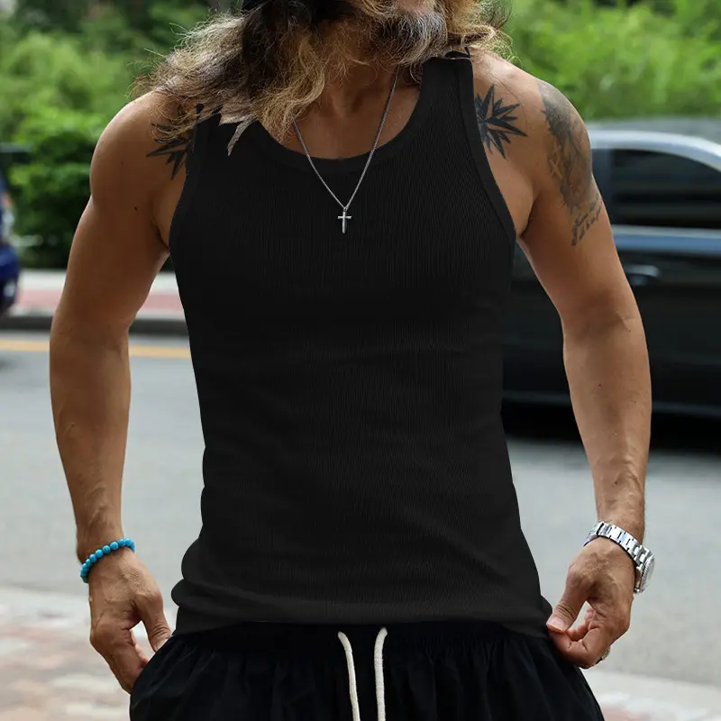 Hot Sale Summer Male Clothes Women Basic Elastic Tank Top Pure Cotton Sleeveless Men's T-shirt Bodybuilding Fitness T-shirt