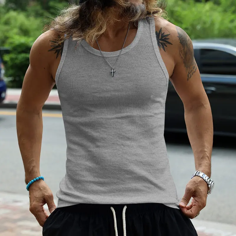 Hot Sale Summer Male Clothes Women Basic Elastic Tank Top Pure Cotton Sleeveless Men's T-shirt Bodybuilding Fitness T-shirt